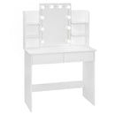 Dresser Dressing Table with LED Mirror 2 Drawers 4 Storage Shelves 90x40x125cm Girls Women Makeup Table Bedroom Vanity Table