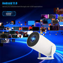 UK Stock White HY300 Smart Projector Android 11.0 H713 Chip WiFi6 Portable Mini Projector 180° Rotatable Bracket 1GB+8GB Home Theater Cinema English Plug 100-240V