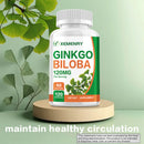 Ginkgo Biloba Capsules - Brain Health, Improving Concentration & Memory, Energy Boost - 120 Capsules