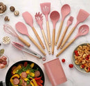 Drop Kit 12 Peças Colher para Cozinha Silicone BPA Antiferrugem Utensílios de Cozinha Jogo de Colher