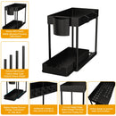 2Pcs 2-Tier Sliding Cabinet Organizer, Pull-Out Under Sink Rack, Double-Layer Storage Shelf for Kitchen & Bathroom