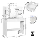 Dresser Dressing Table with LED Mirror 2 Drawers 4 Storage Shelves 90x40x125cm Girls Women Makeup Table Bedroom Vanity Table