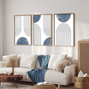 Set of 3 Blue Mid-century Retro Geometric Art Poster Print Boho Simple Line Abstract Wall Decor Painting Minimalist Wall Picture