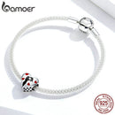 bamoer 925 Sterling Silver Heart Shape Charm for Original Snake 3mm Bracelet Black Enamel and Heart Metal Beads SCC1508