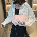 白色羽毛手提包 女士晚宴手拿包 精致珍珠链婚宴新娘单肩包 派对宴会手提袋 ZD1542