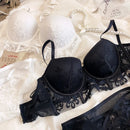 Christmas red embroidered net gauze lingerie top thin bottom thick gather bra set sexy push up large size women underwear bralet
