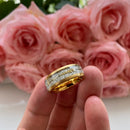 8mm New Cool Gold Mens Tungsten Carbide Ring Womens Wedding Band Meteorite Gold Arrow Inlay Comfort Fit
