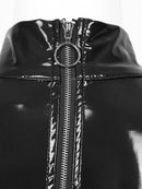 女士性感湿外观服装钢管鸡尾酒皮革露乳迷你连衣裙PVC乳胶短袖后拉链夜店装
