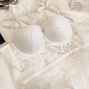 Christmas red embroidered net gauze lingerie top thin bottom thick gather bra set sexy push up large size women underwear bralet