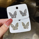 JWER Bling Earrings For Women Butterfly Zircon Ear Jewelry Vintage Wedding Earrings Student Ladies Silvery Wholesale Female
