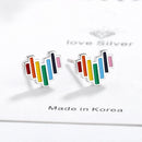 New Arrivals Cute Rainbow Hearts Jewelry For Women Girl Enamel Tiny 925 Sterling Silver Fashion Fine Stud Earrings Bijoux