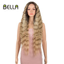 BELLA 蕾丝假发 合成深波浪卷假发 金色假发 粉色 30 英寸假发 适用于黑人女性 Cosplay