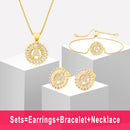 Hot Sale 26 Letters Jewelry Sets Necklace+Earrings+Bracelet For Women Initial Alphabet Charm Copper Zircon Party Wedding Gift