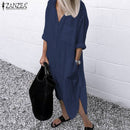 ZANZEA 2023 Retro Printed Shirt Dress Women's SundressAutumn  Casual Long Sleeve Midi Vestidos Female Button Robe