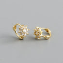 WANTME 925 Sterling Silver Luxury Zircon Romantic Flower Huggies Hoop Earring for Women Shiny Piercing Clips Loops Party Jewelry