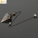 CSJA Reiki Natural Chip Stone Pendulum Antique Copper Chain Hexagon Cone Resin Pendant for Dowsing Divination Wicca Pendule G321