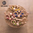 Let's Make Wooden Rattle Teether Baby Toys Engraved Wood Beads Hexagon Teether Silicone Beads 12Mm Tiny Rod Baby Crib Rattle