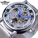 Winner Transparent Golden Case Luxury Casual Design Brown Leather Strap Mens Watches Top Brand Luxury Mechanical Skeleton Watch