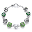LMNZB NEW Trendy Tibetan Silver Four Leaf Clover Bracelet With Crystal Beads Charm Bracelet Bangle For Women DIY Jewelry