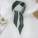 Luna&Dolphin Women Narrow Long Scarf 100x6cm Chic French Gentle Elegant Chiffon Silk Tie Letter Print Bag Ribbon Headband Choker