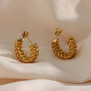 High End Fashion Tarnish Free Funky Earrings18K Gold Plated Stainless Steel Wheat Grain Aesthetic Hoop Earrings For Women
