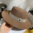 Sun Hat Artificial Diamond Belt Straw Hat Retro Gold Braided Hat Female Loose Sunscreen Sunshade Flat Cap Visors Hats Church Hat