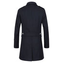 藏青色羊毛大衣商务休闲品牌服装2019冬季奢华高品质加厚保暖双排扣男士修身大衣