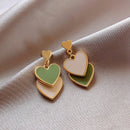 Hot Trendy Cute Heart Earrings Fashion Jewelry White Green Asymmetry Heart Drop Earrings For Women Korean Statement Earrings