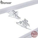 bamoer Silver 925 Jewelry Dancing Fairy with Wings Stud Earrings for Women Hypoallergenic Ear Pins Gifts for Kids BSE338