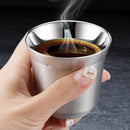不锈钢意式浓缩咖啡杯2件套 - 双层隔热金属意式浓缩咖啡杯 旅行意式浓缩咖啡杯玻璃套装带勺