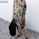 ZANZEA 2023 Retro Printed Shirt Dress Women's SundressAutumn  Casual Long Sleeve Midi Vestidos Female Button Robe
