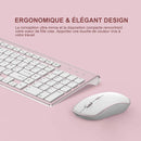 法文无线键盘 2400DPI 鼠标 2.4Ghz 超薄 AZERTY 键盘鼠标套装，便携静音人体工学 - 粉色/银色