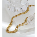 Yhpup 316 Stainless Steel Double Layer Necklace Choker Collar Statement Fashion Charm Golden Trendy Jewelry for Women Gift