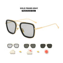 Square Vintage Designer Steam Punk Tony Stark Photochromic Sunglasses Polarized Men Yellow Lens Driving Glasses Oculos De Sol