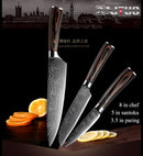 XITUO  2-5PCS Set Kitchen Knife Damascus Laser Stainless Steel Blades Chef Knife Santoku knife Utility Paring knives Tools