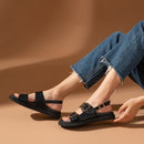 BeauToday Sandals Women Genuine Cow Leather Metal Detailed Ankle Buckle Strap Summer Beach Ladies Low Heel Shoes Handmade 38128
