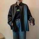 oversized PU leather blouses Basic Coat Women Motor Biker Jacket Spring Autumn Black Faux Leather jackets