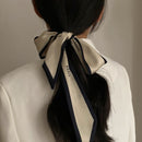 Luna&Dolphin Women Narrow Long Scarf 100x6cm Chic French Gentle Elegant Chiffon Silk Tie Letter Print Bag Ribbon Headband Choker