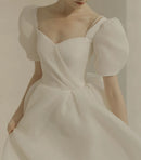 2022 Korea Style Sweetheart Puffy Sleeve Organza A-Line Backless Simple Lace-Up Wedding Dress Bride Gown Vestidos De Novia