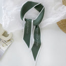 Luna&Dolphin Women Narrow Long Scarf 100x6cm Chic French Gentle Elegant Chiffon Silk Tie Letter Print Bag Ribbon Headband Choker