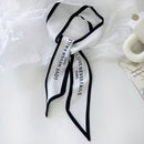 Luna&Dolphin Women Narrow Long Scarf 100x6cm Chic French Gentle Elegant Chiffon Silk Tie Letter Print Bag Ribbon Headband Choker