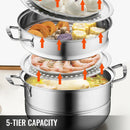 SucceBuy 5层蒸锅28-30厘米不锈钢炖锅，适用于家庭蒸饺、蒸蔬菜、蒸米饭和蒸菜