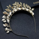 Hand woven Hairband Leaf Pearl Headbands For Women Bride Crown Tiara Wedding Hair Accessory