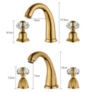 Gold Faucets Bathroom Golden Widespread Faucet Double Cystal Handle Three Hole Wash Basin Tap Hot Cold Mixer ELF1516G