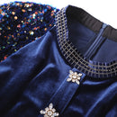 MoaaYina Fashion Designer dress Spring Autumn Women's Dress Sequin Lantern sleeve Crystal Button Velvet Dresses