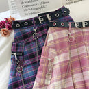 Harajuku Plaid Skirt Women Punk y2k High Waist Mini Tennis Skirts Uniform Chain Pocket A-line Streetwear Vintage Free Belt