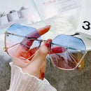 2022 New Fashion Brand Design Vintage Rimless Pilot Sunglasses Women Men Retro Cutting Lens Gradient Sun Glasses Female UV400