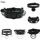 Punk Black Bell Lock PU Leather Necklaces for Women Cosplay Rock Geometry Rivet Collar Choker Necklaces Festival Jewelry