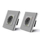 BSEED 2Pack Light Switches Wall Touch Switches 1Gang 2Way LED Sensor Tempered Glass Interrupter EU Standard Blue Backlight 240V