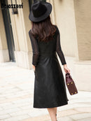 Nerazzurri Summer long black pu leather dress women strap midi faux leather dresses for women 2021 Womens Elegant Korean fashion